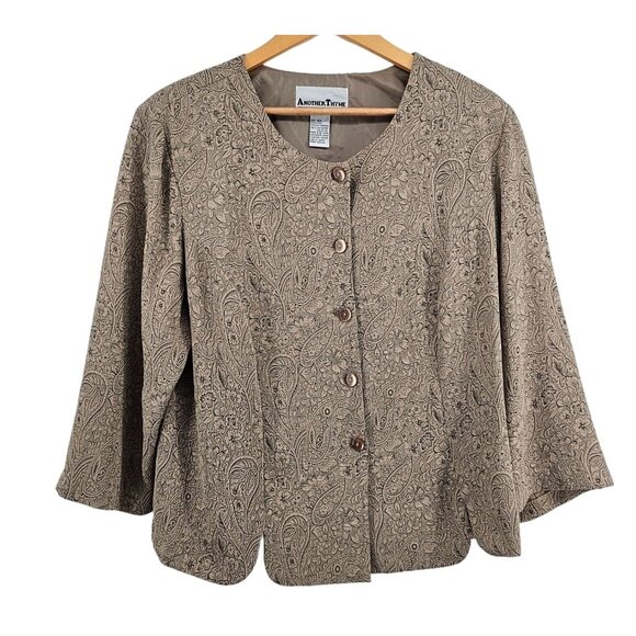 Another Thyme Women's Paisley Floral Jacket 18W 3/4 Sleeve Button Front 100% Pol - Picture 1 of 4